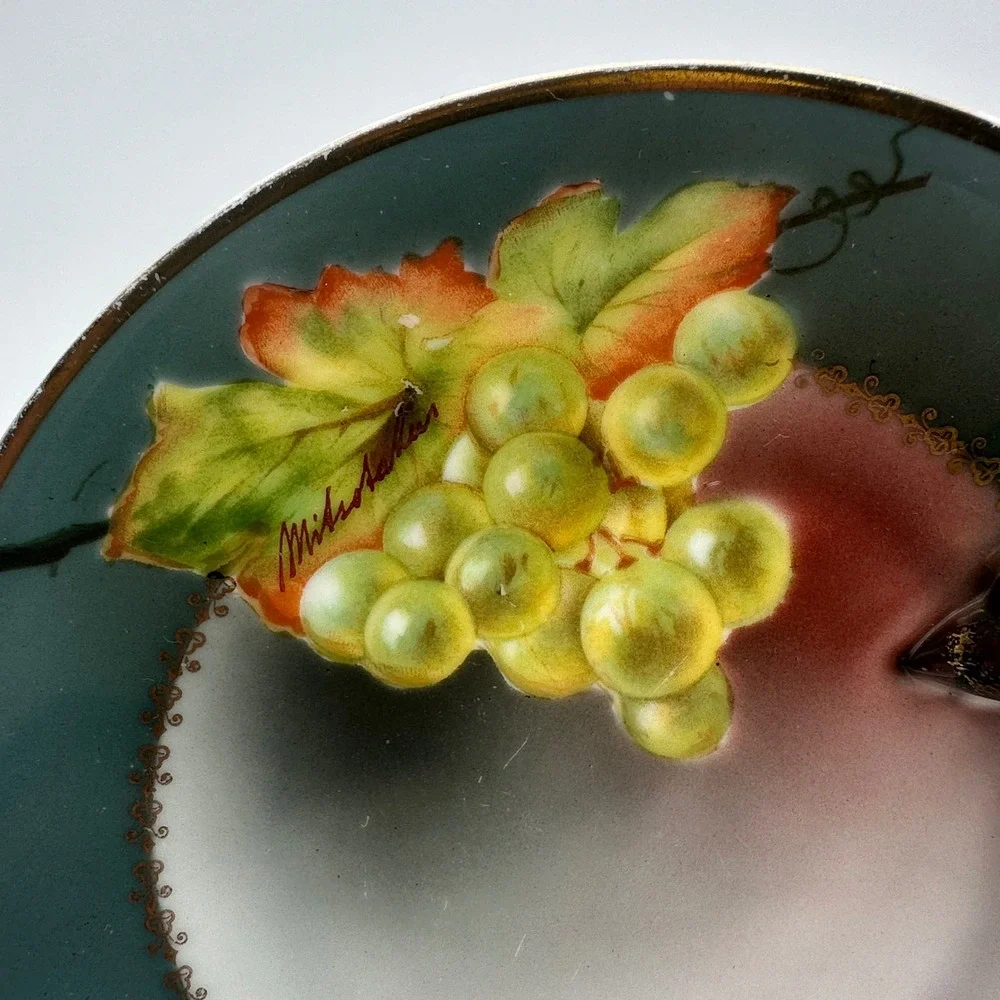 Favorite Bavaria Hand Painted Nappy Dish Grapes Signed Mitsoakis B&Co Germany 6